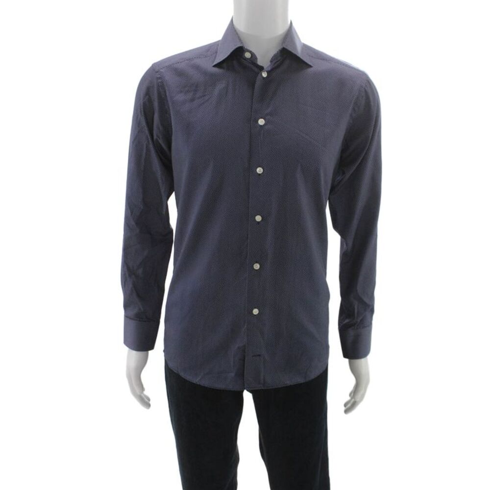 Eton Mens Cotton Polka Dot Long Sleeve Button Up Shirt Navy Size 38 16